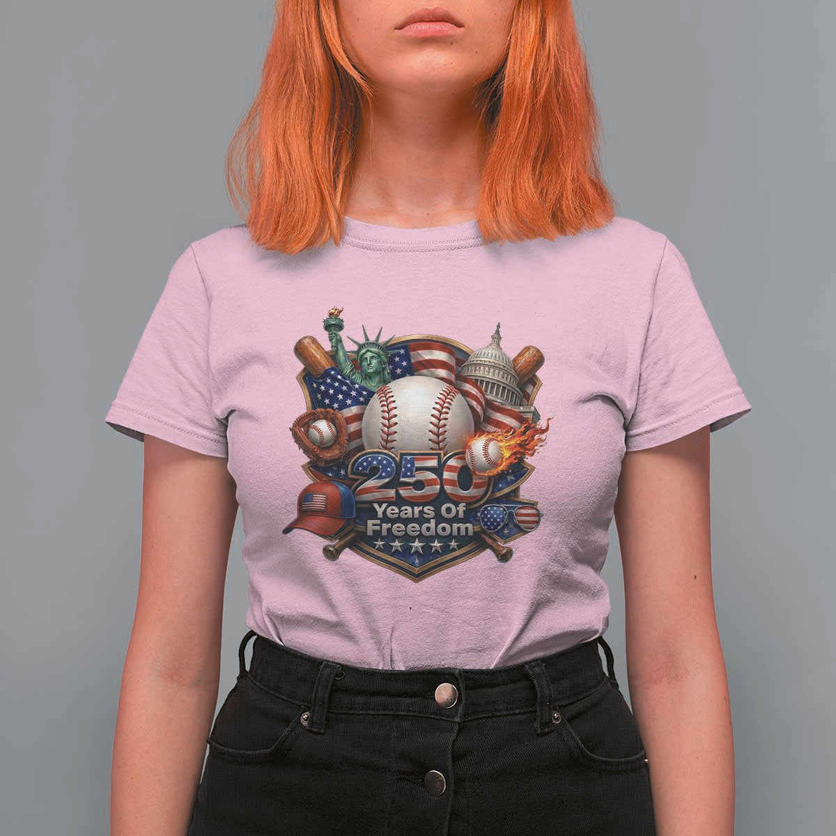 USA 250 Years Of Freedom Baseball Graphic T Shirt For Women