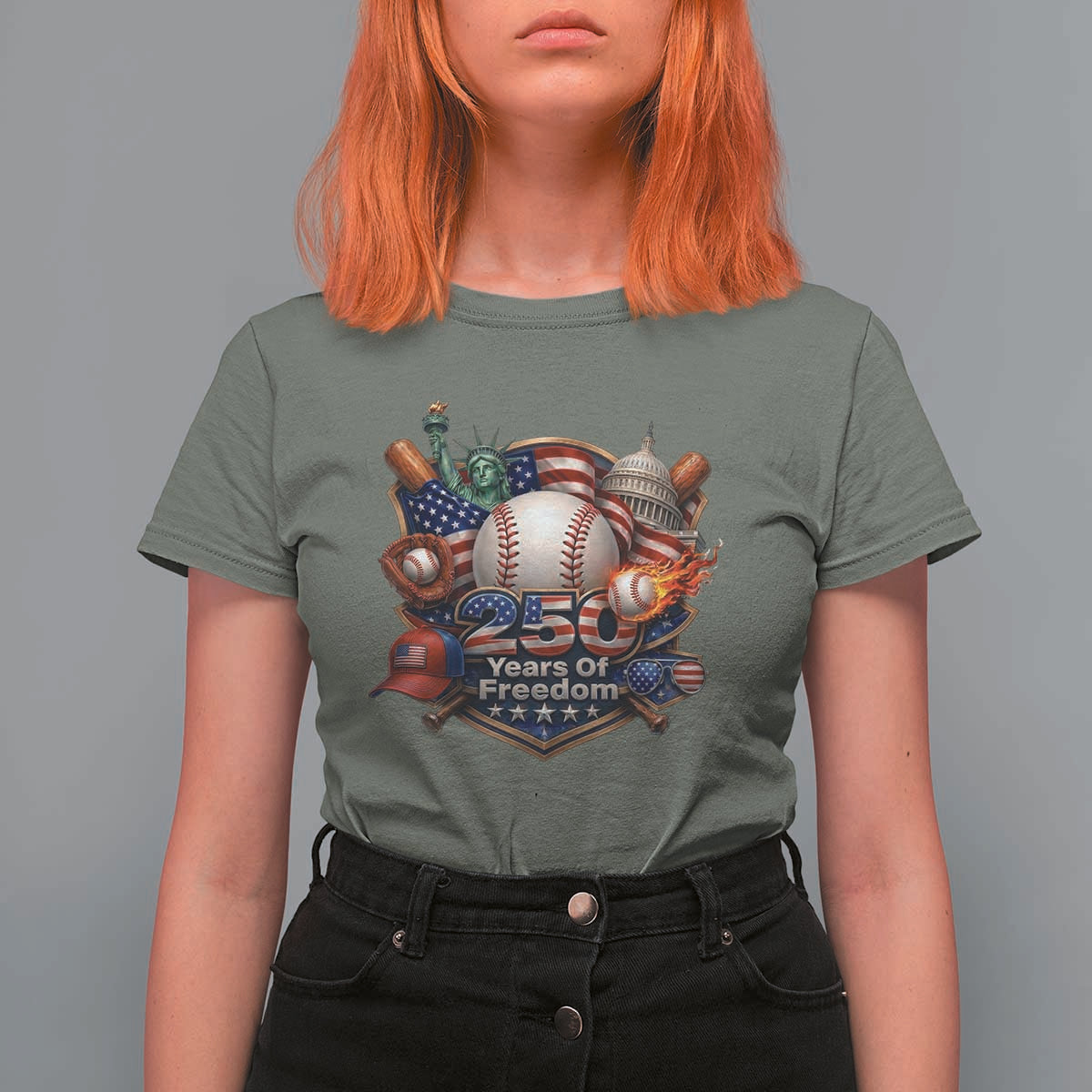 USA 250 Years Of Freedom Baseball Graphic T Shirt For Women