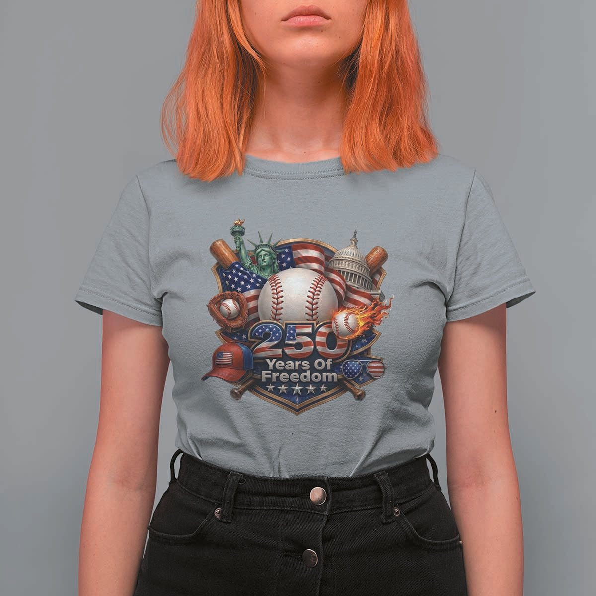 USA 250 Years Of Freedom Baseball Graphic T Shirt For Women