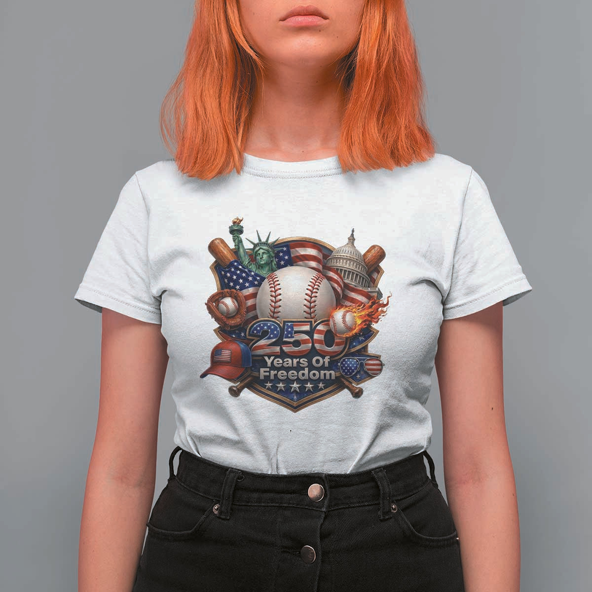 USA 250 Years Of Freedom Baseball Graphic T Shirt For Women