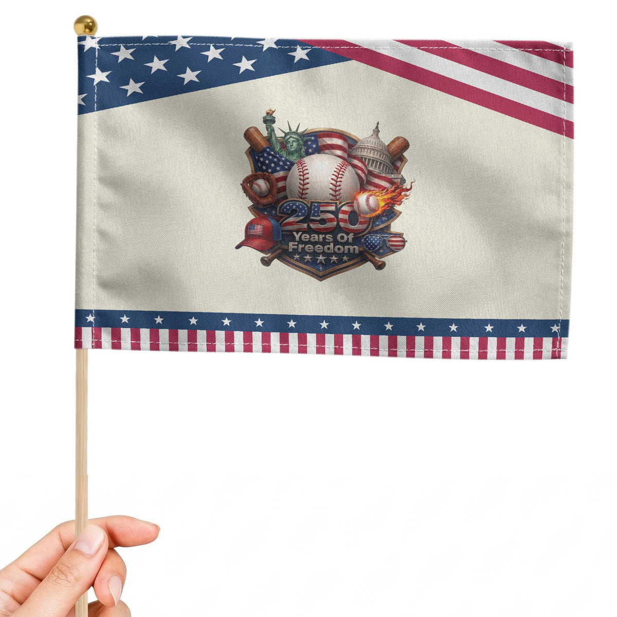 USA 250 Years Of Freedom Baseball Graphic Patriotic Handheld Flag