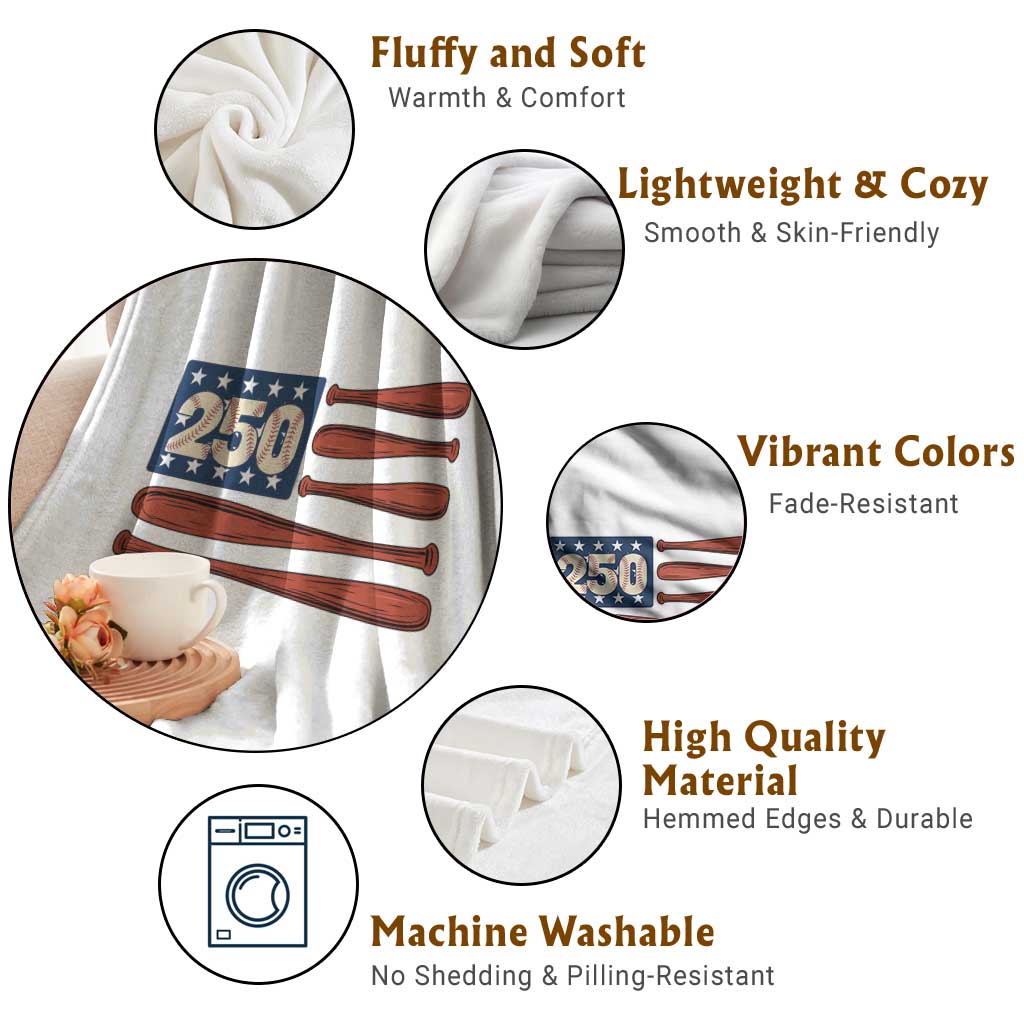 USA Flag Baseball Throw Blanket America 250th Anniversary Gift