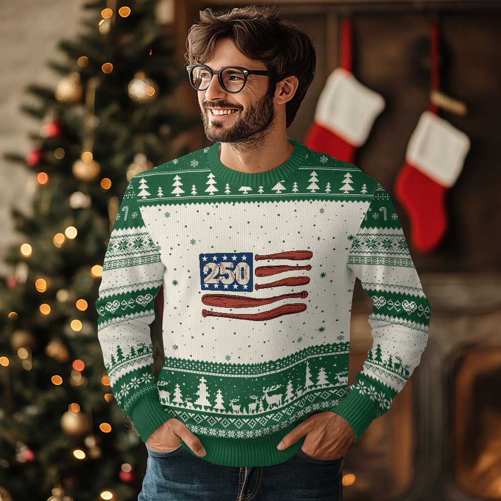 USA Flag Baseball Ugly Christmas Sweater America 250th Anniversary Gift