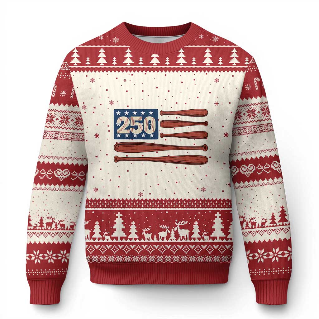 USA Flag Baseball Ugly Christmas Sweater America 250th Anniversary Gift