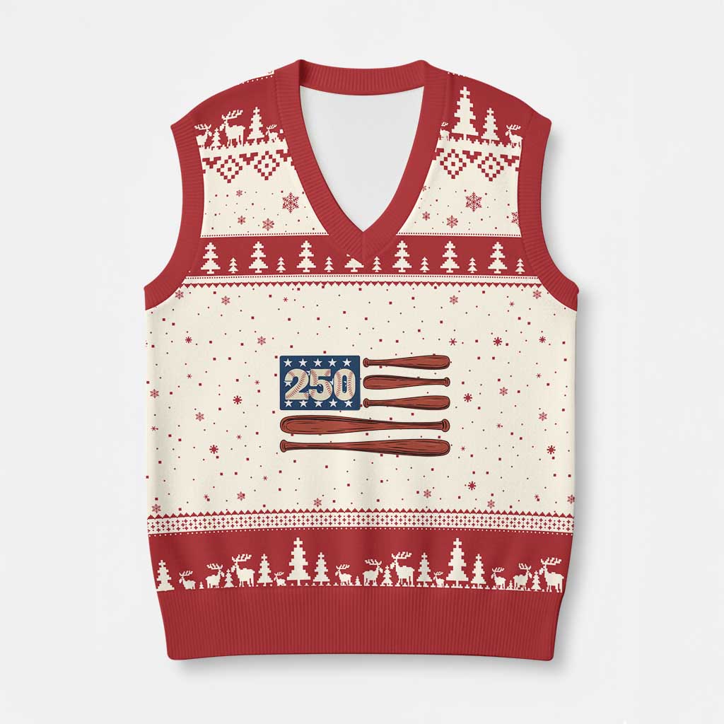 USA Flag Baseball V-Neck Knit Sweater Vest America 250th Anniversary Gift