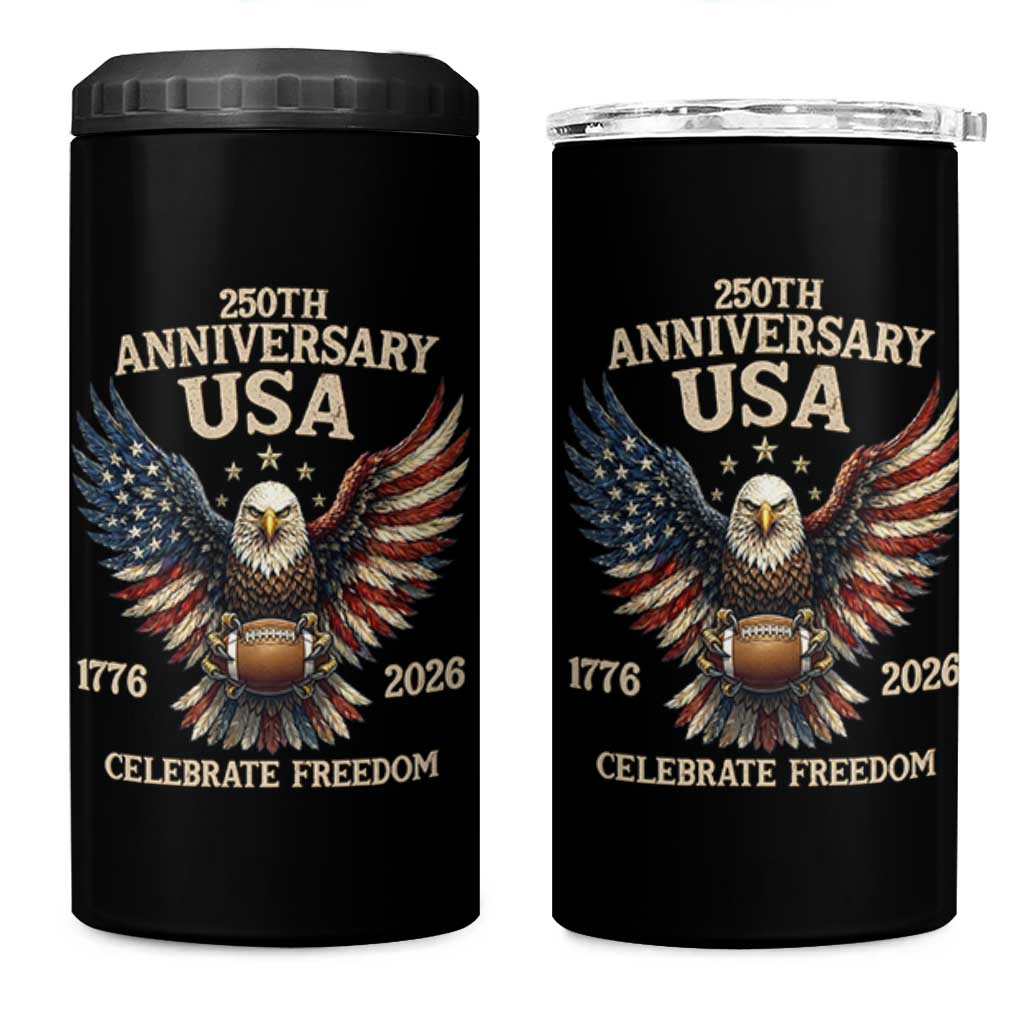 Patriotic Bald Eagle Football 4 in 1 Can Cooler Tumbler America 250th Anniversary Gift