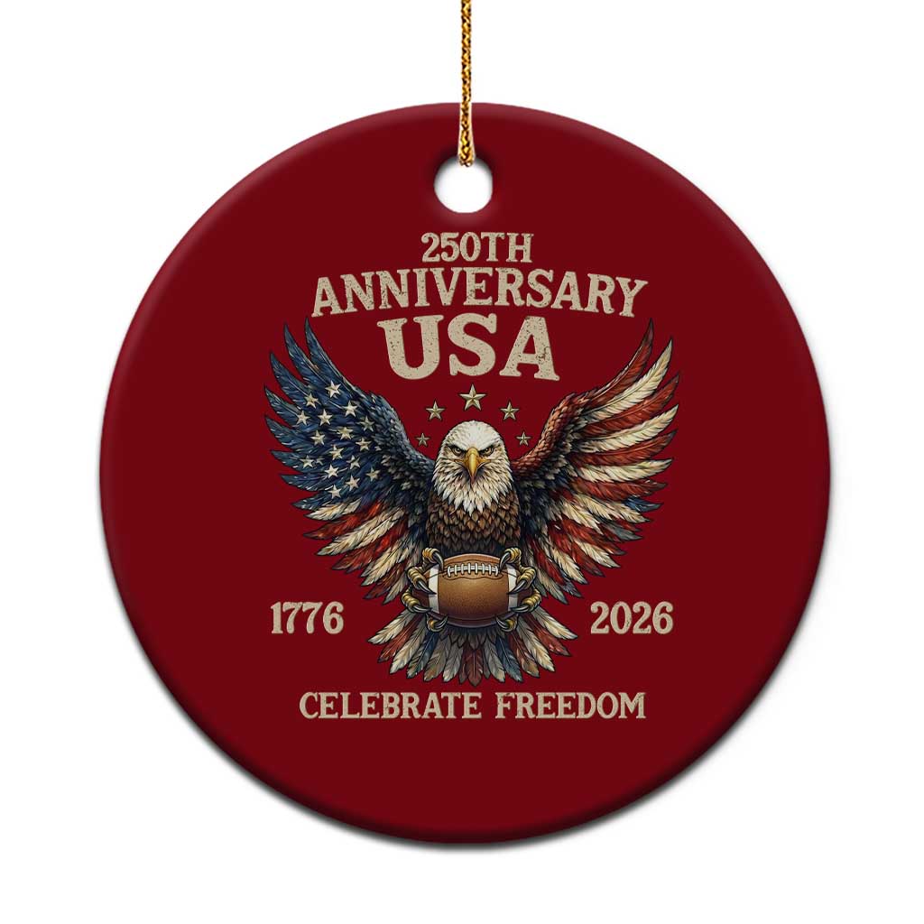 Patriotic Bald Eagle Football Ceramic Ornament America 250th Anniversary Gift