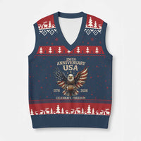 Patriotic Bald Eagle Football V-Neck Knit Sweater Vest America 250th Anniversary Gift