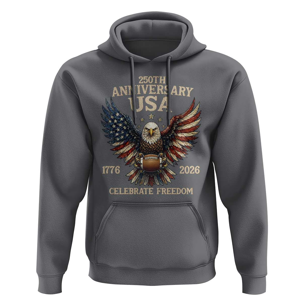 Patriotic Bald Eagle Football Hoodie America 250th Anniversary Gift