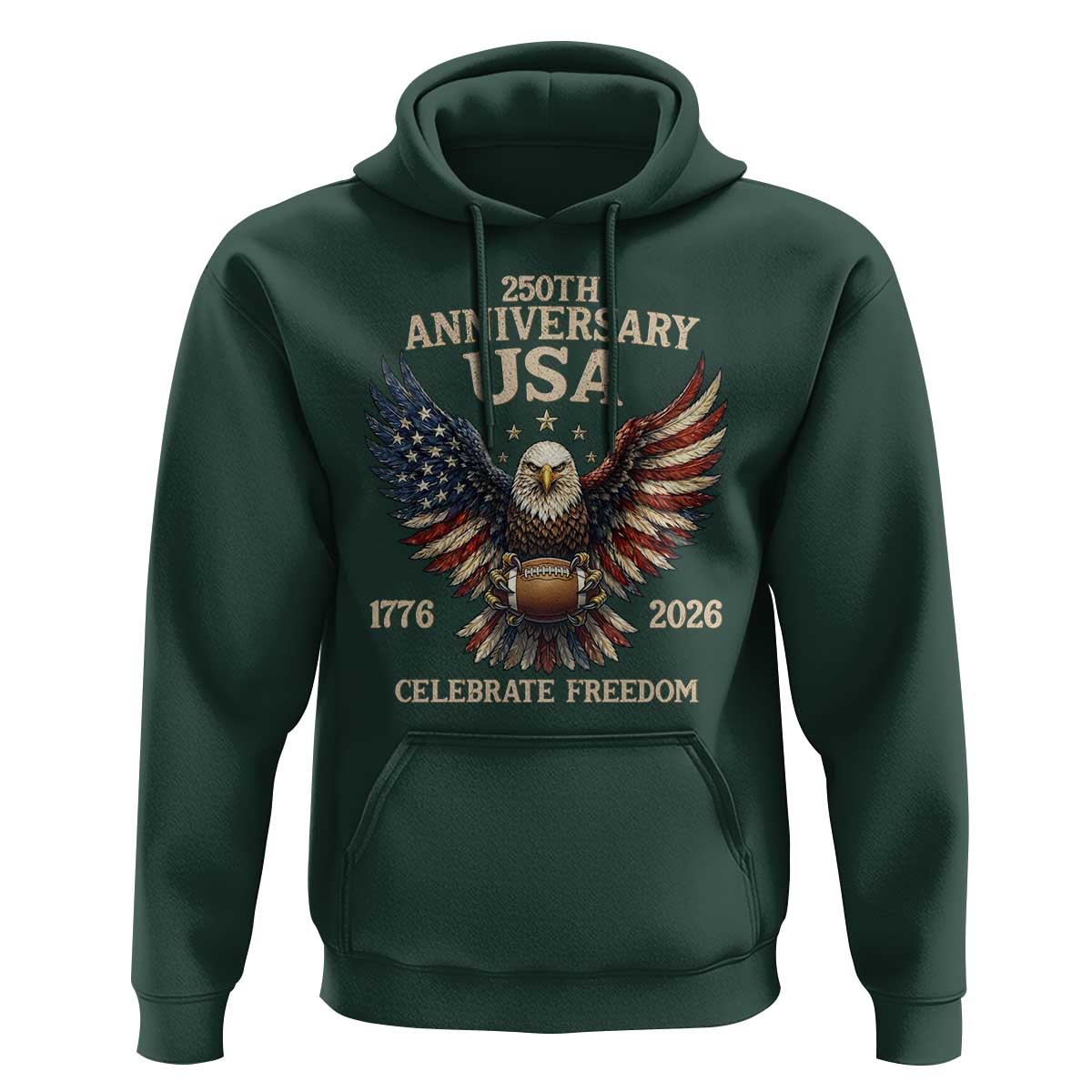 Patriotic Bald Eagle Football Hoodie America 250th Anniversary Gift