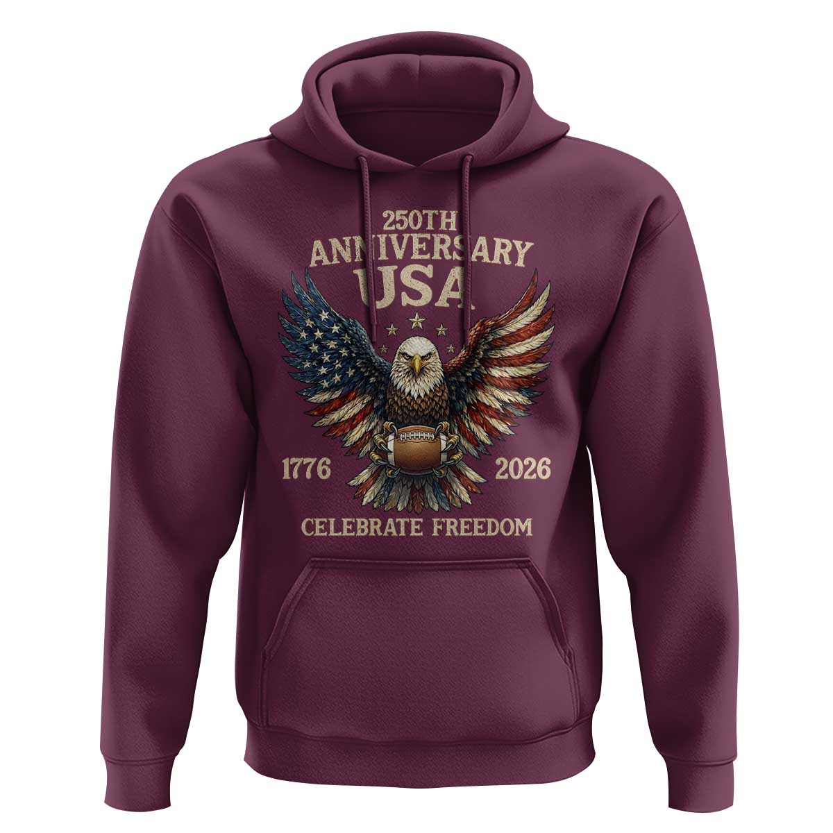 Patriotic Bald Eagle Football Hoodie America 250th Anniversary Gift