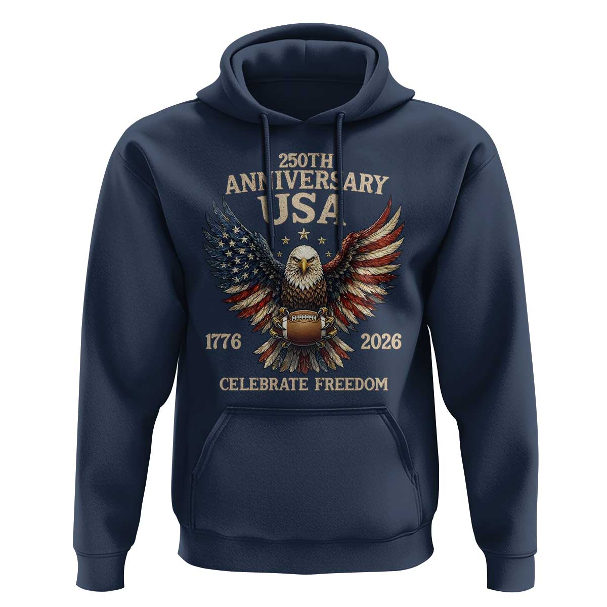 Patriotic Bald Eagle Football Hoodie America 250th Anniversary Gift