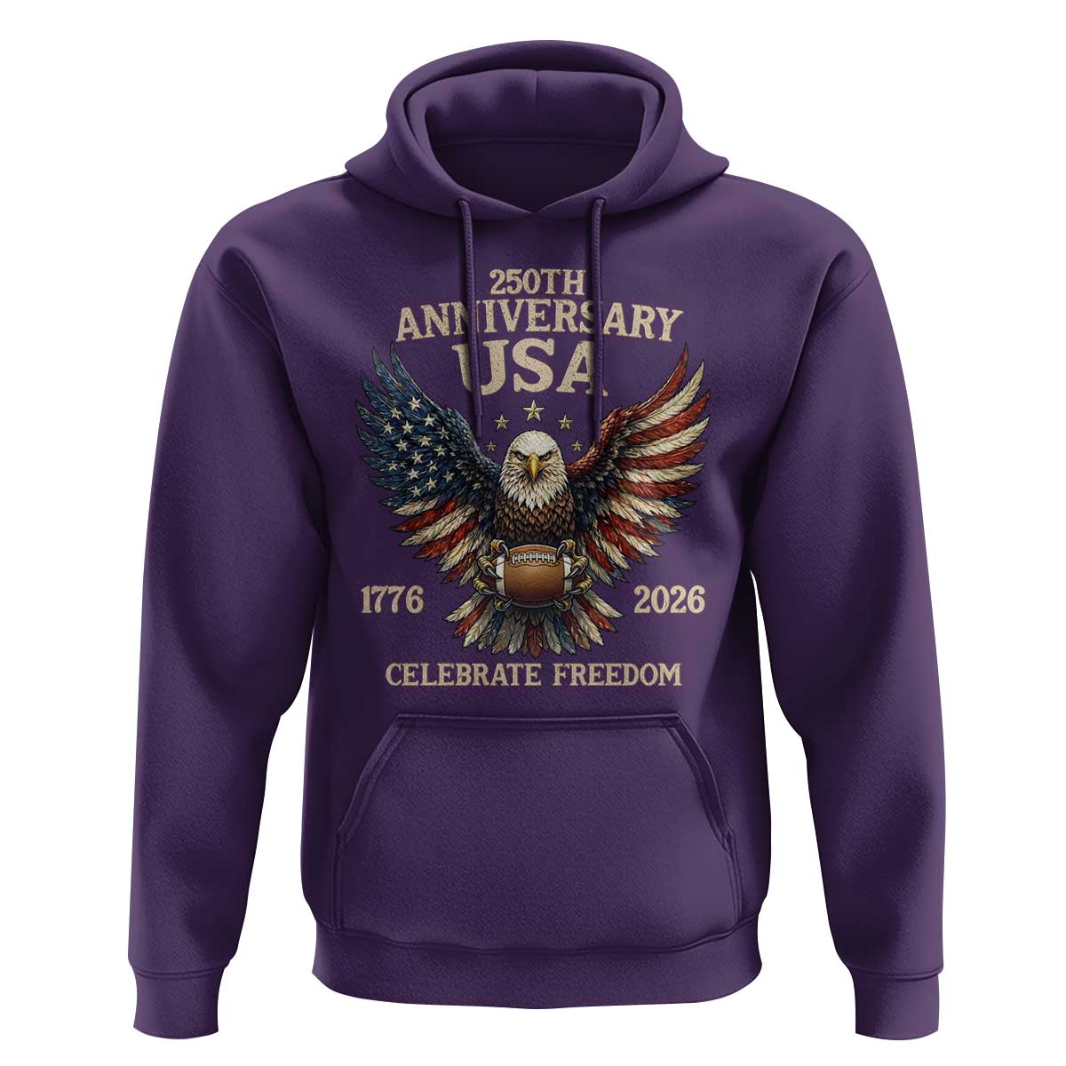 Patriotic Bald Eagle Football Hoodie America 250th Anniversary Gift