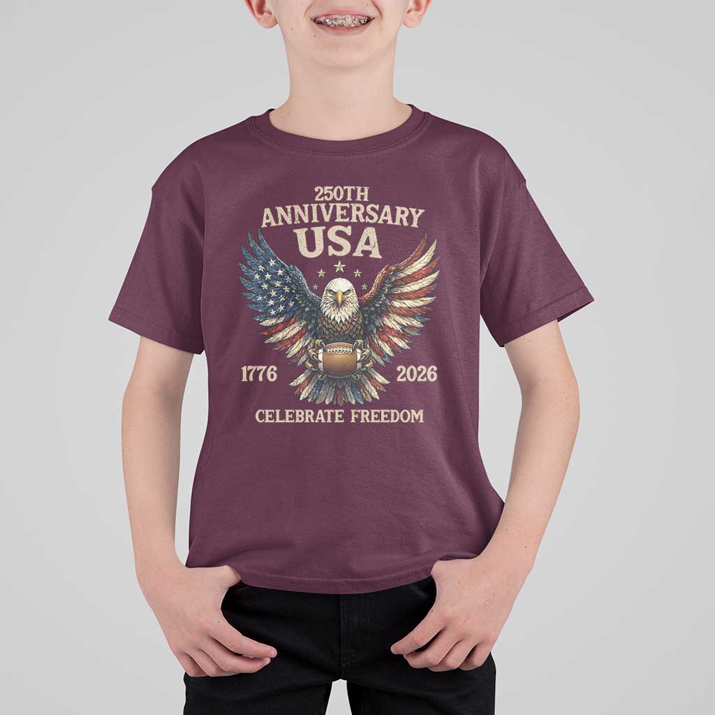 Patriotic Bald Eagle Football T Shirt For Kid America 250th Anniversary Gift