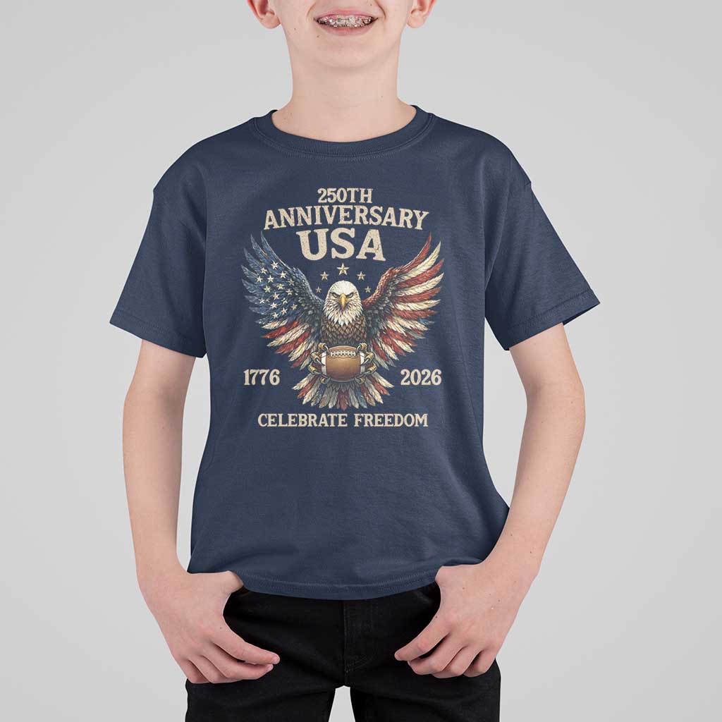 Patriotic Bald Eagle Football T Shirt For Kid America 250th Anniversary Gift