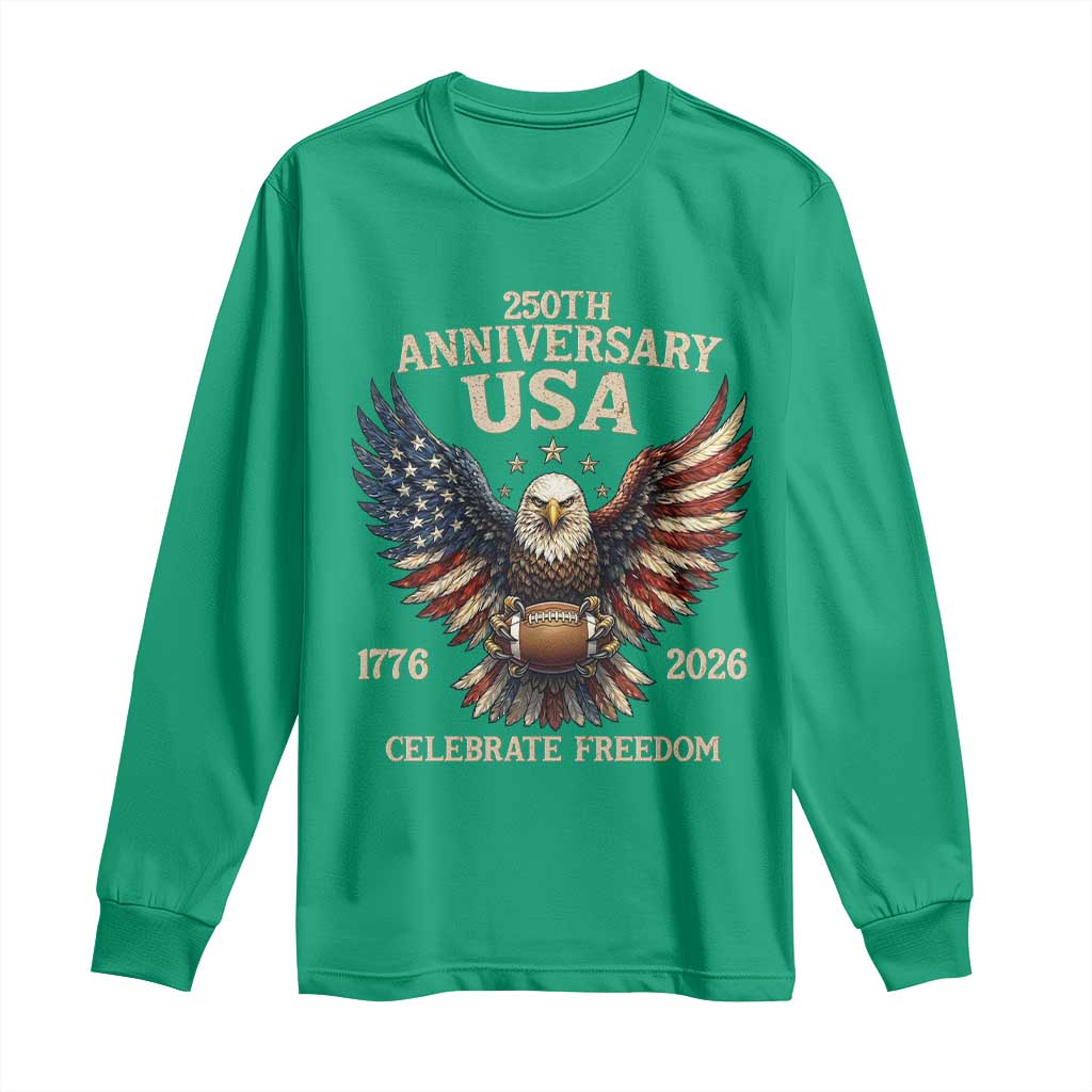 Patriotic Bald Eagle Football Long Sleeve Shirt America 250th Anniversary Gift
