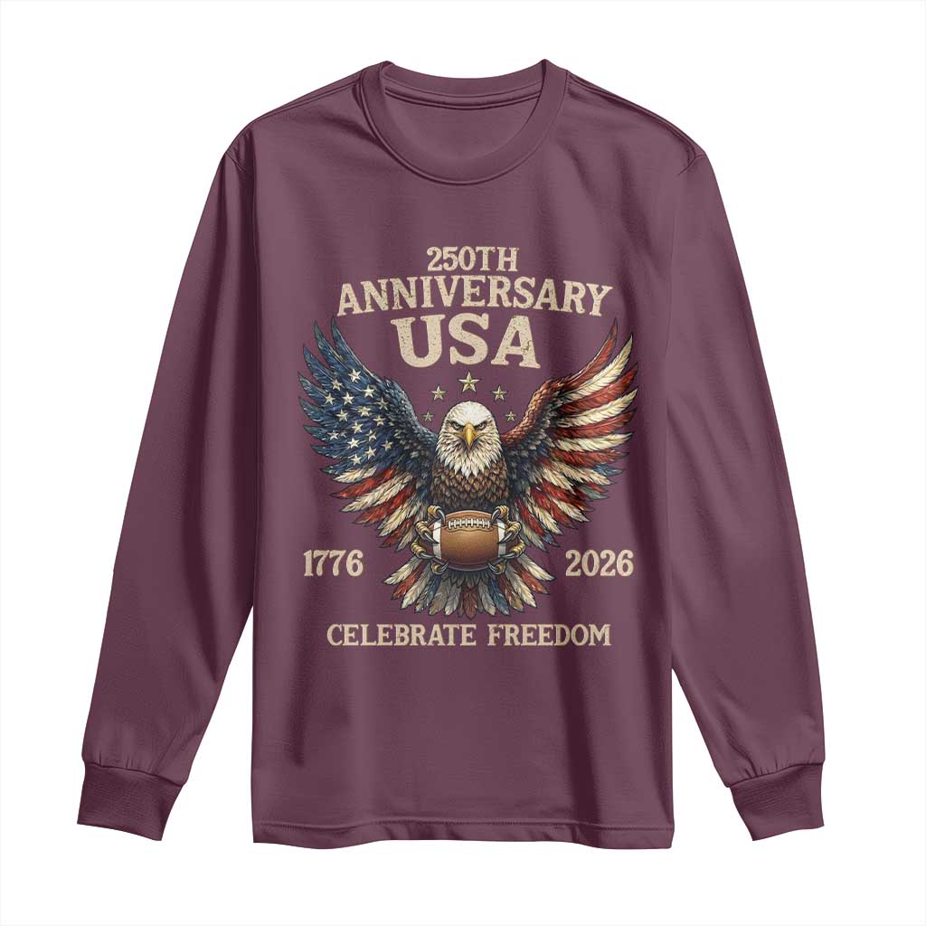 Patriotic Bald Eagle Football Long Sleeve Shirt America 250th Anniversary Gift