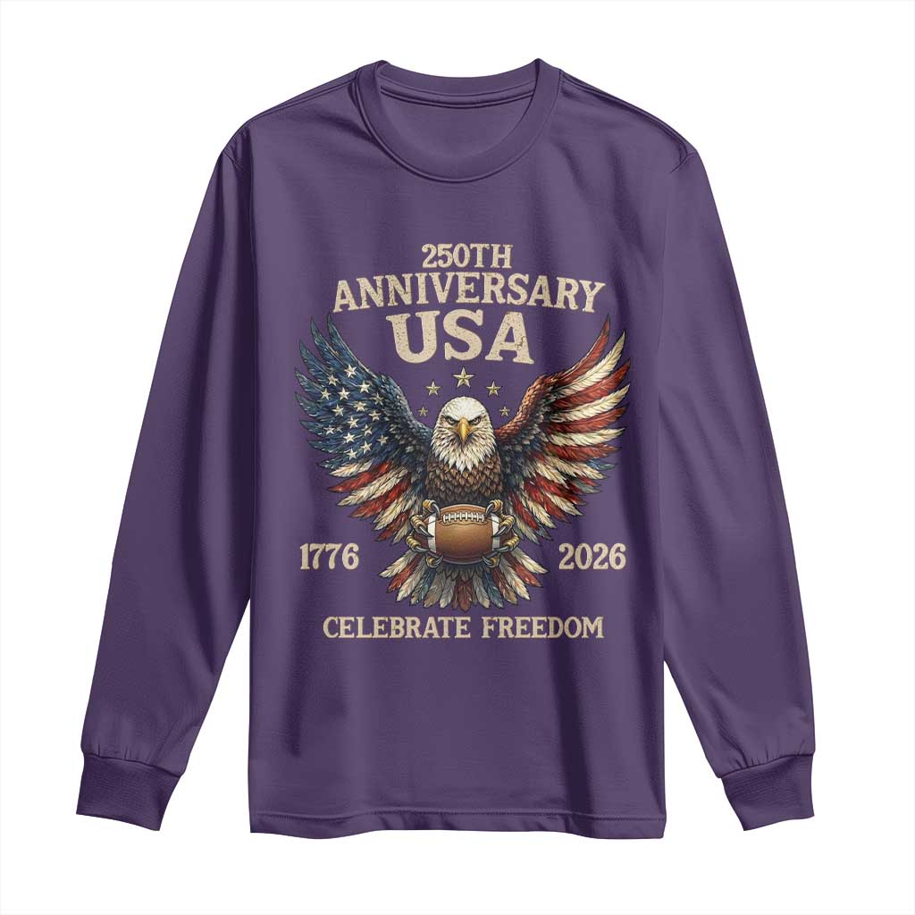 Patriotic Bald Eagle Football Long Sleeve Shirt America 250th Anniversary Gift