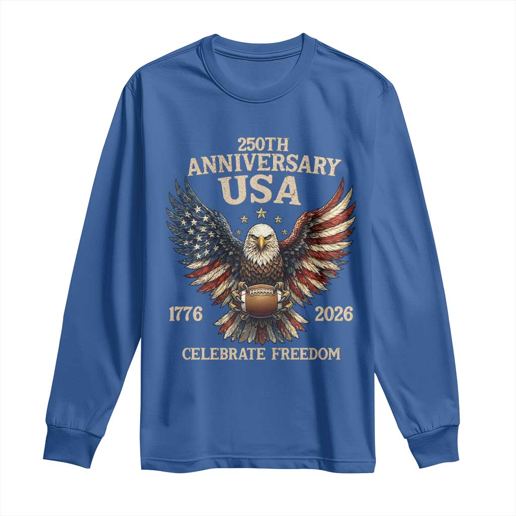 Patriotic Bald Eagle Football Long Sleeve Shirt America 250th Anniversary Gift