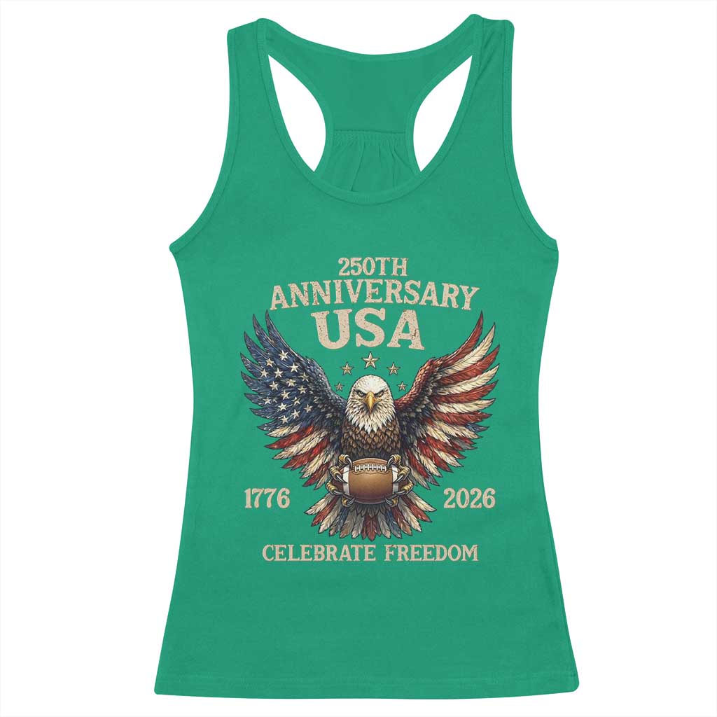 Patriotic Bald Eagle Football Racerback Tank Top America 250th Anniversary Gift