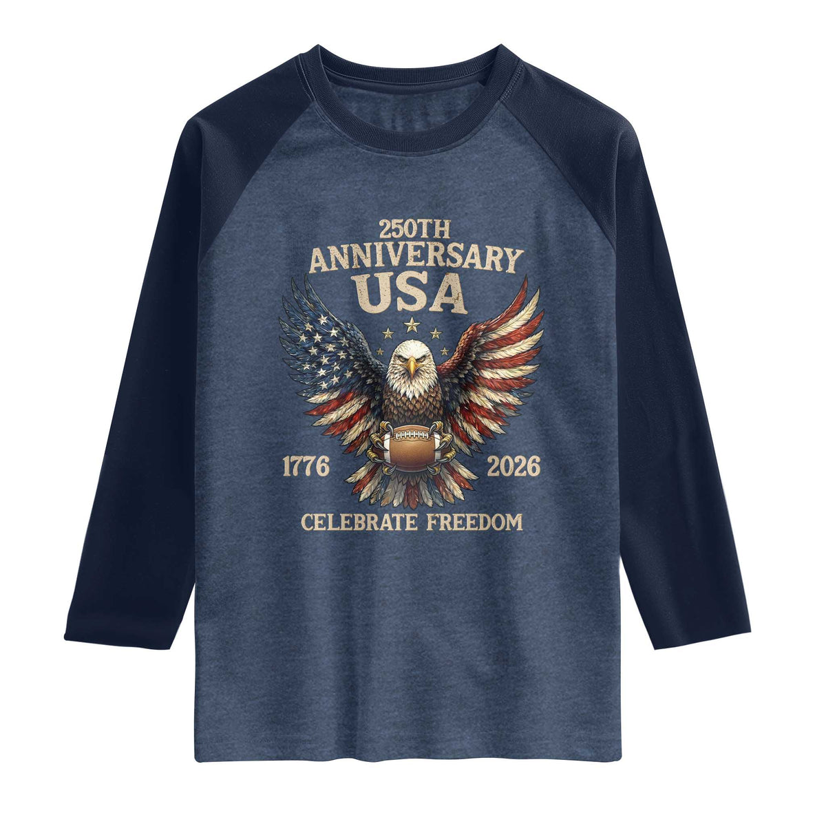 Patriotic Bald Eagle Football Raglan Shirt America 250th Anniversary Gift