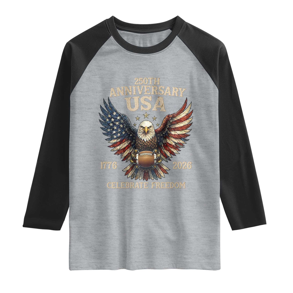 Patriotic Bald Eagle Football Raglan Shirt America 250th Anniversary Gift