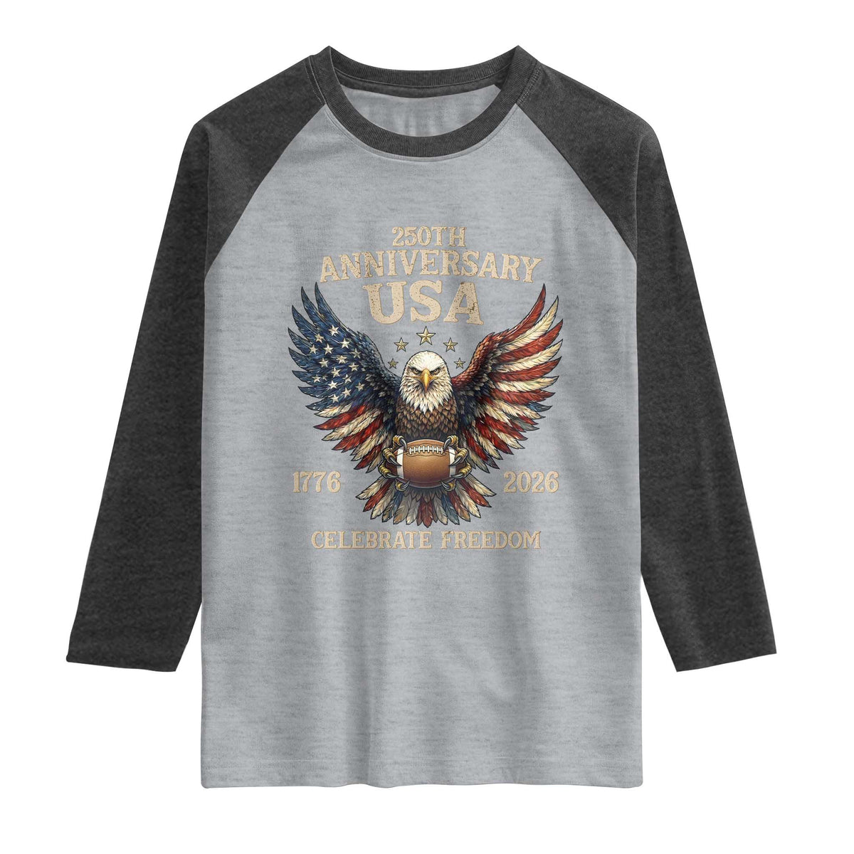Patriotic Bald Eagle Football Raglan Shirt America 250th Anniversary Gift