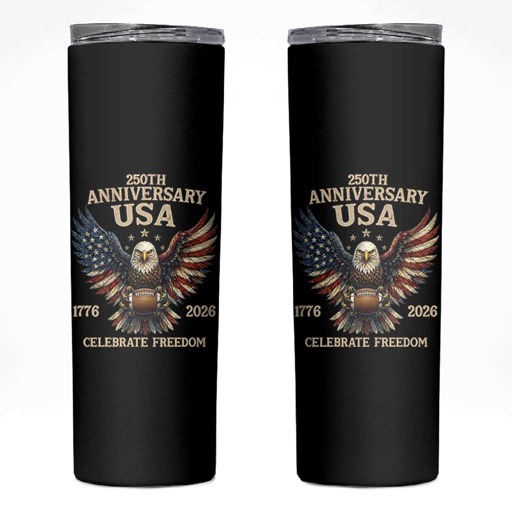 Patriotic Bald Eagle Football Skinny Tumbler America 250th Anniversary Gift