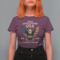 Patriotic Bald Eagle Football T Shirt For Women America 250th Anniversary Gift