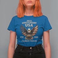 Patriotic Bald Eagle Football T Shirt For Women America 250th Anniversary Gift