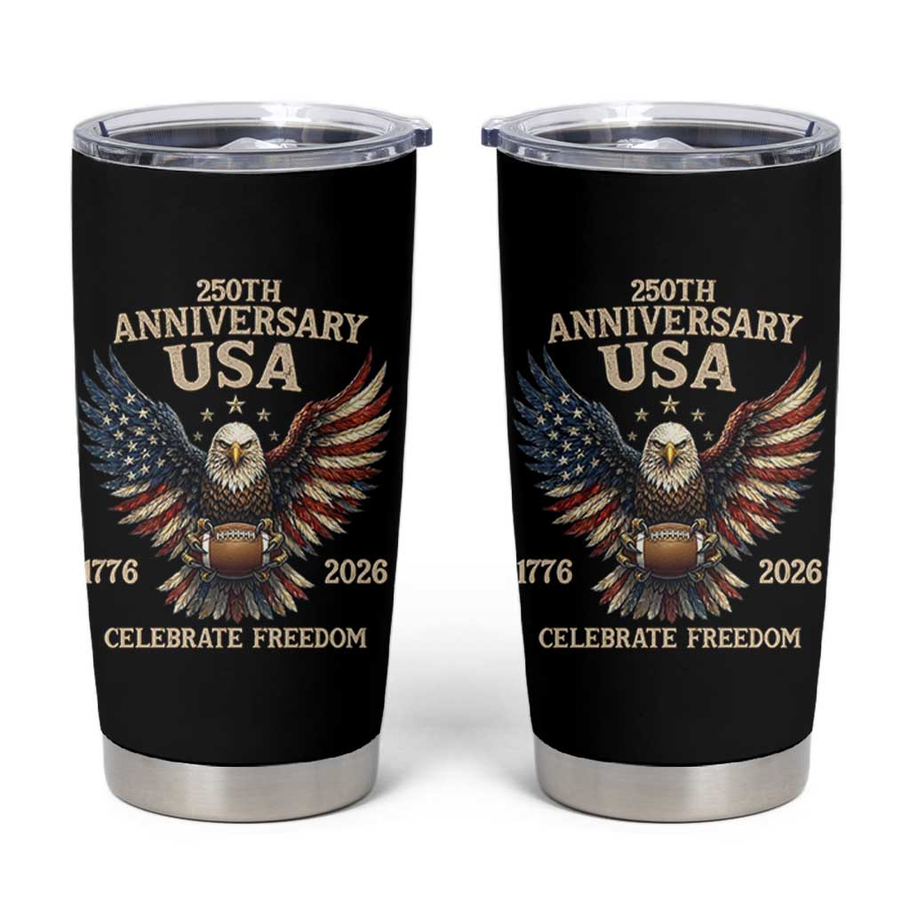 Patriotic Bald Eagle Football Tumbler Cup America 250th Anniversary Gift