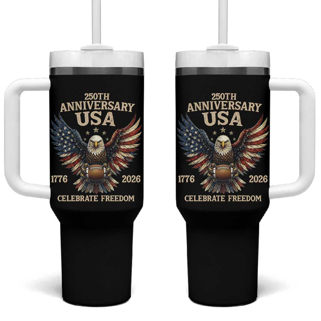 Patriotic Bald Eagle Football Tumbler With Handle America 250th Anniversary Gift