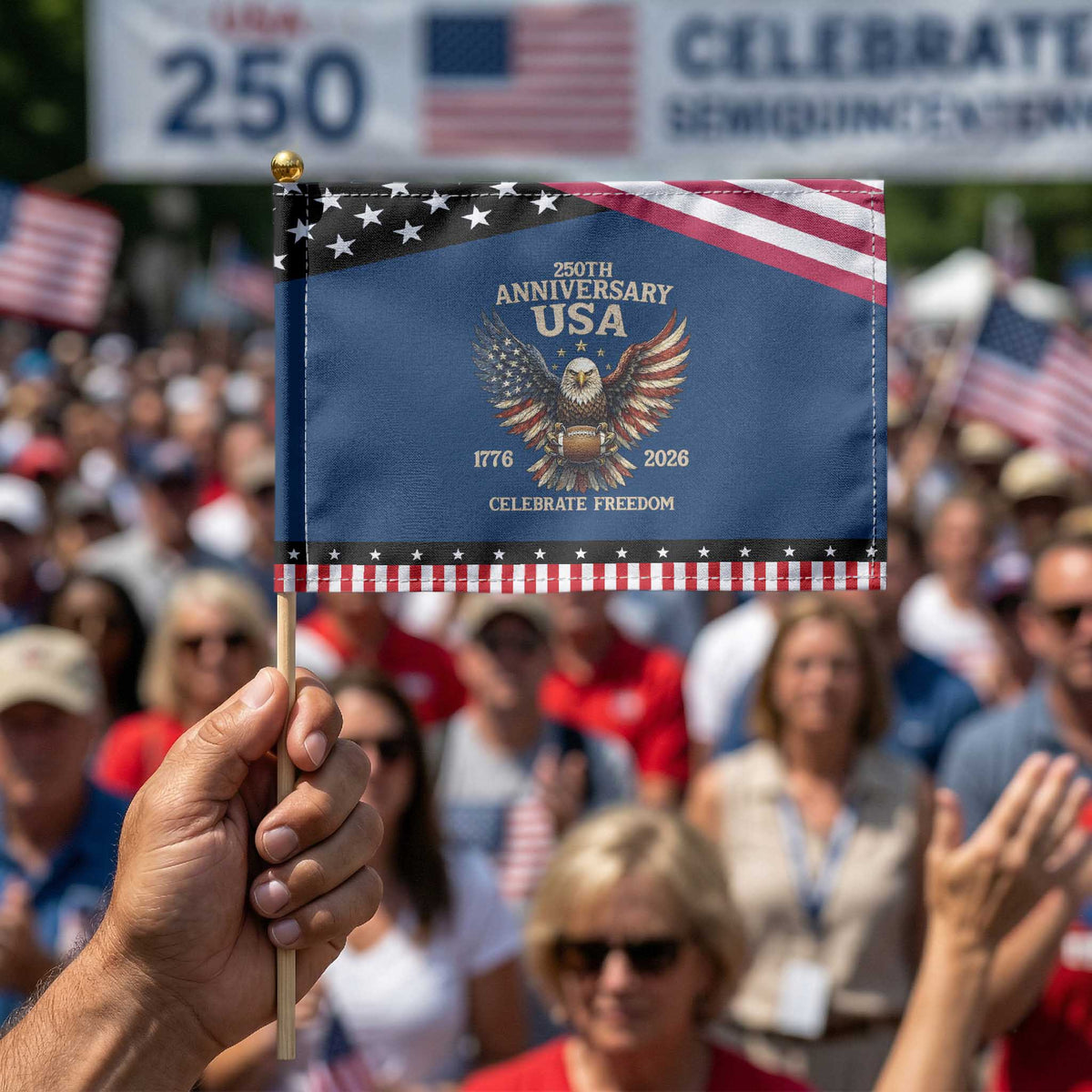 Bald Eagle Football Patriotic Handheld Flag America 250th Anniversary Gift