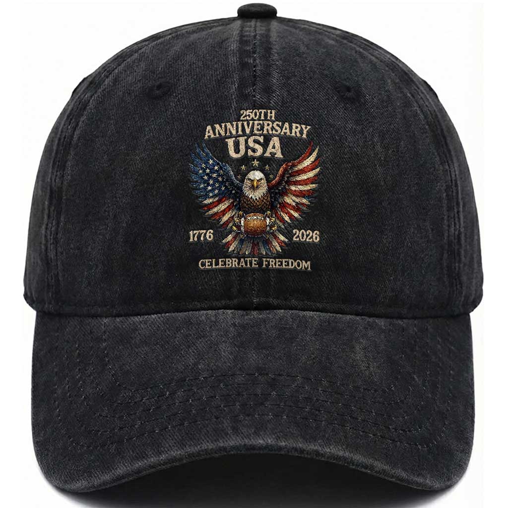 Patriotic Bald Eagle Football Washed Cotton Baseball Cap America 250th Anniversary Gift