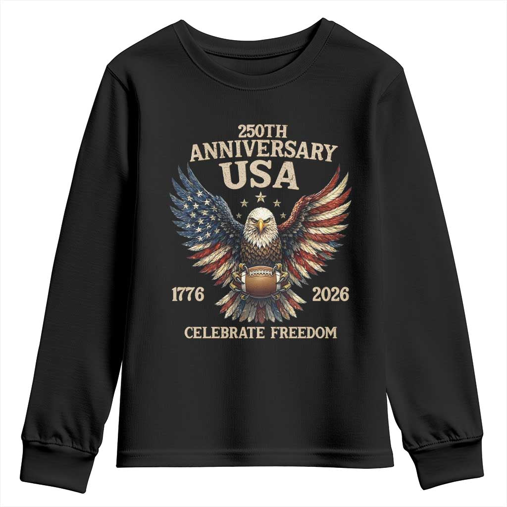 Patriotic Bald Eagle Football Youth Sweatshirt America 250th Anniversary Gift