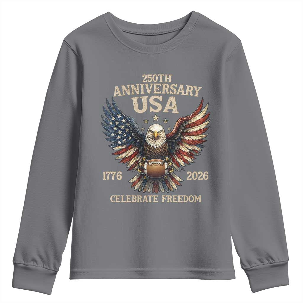 Patriotic Bald Eagle Football Youth Sweatshirt America 250th Anniversary Gift