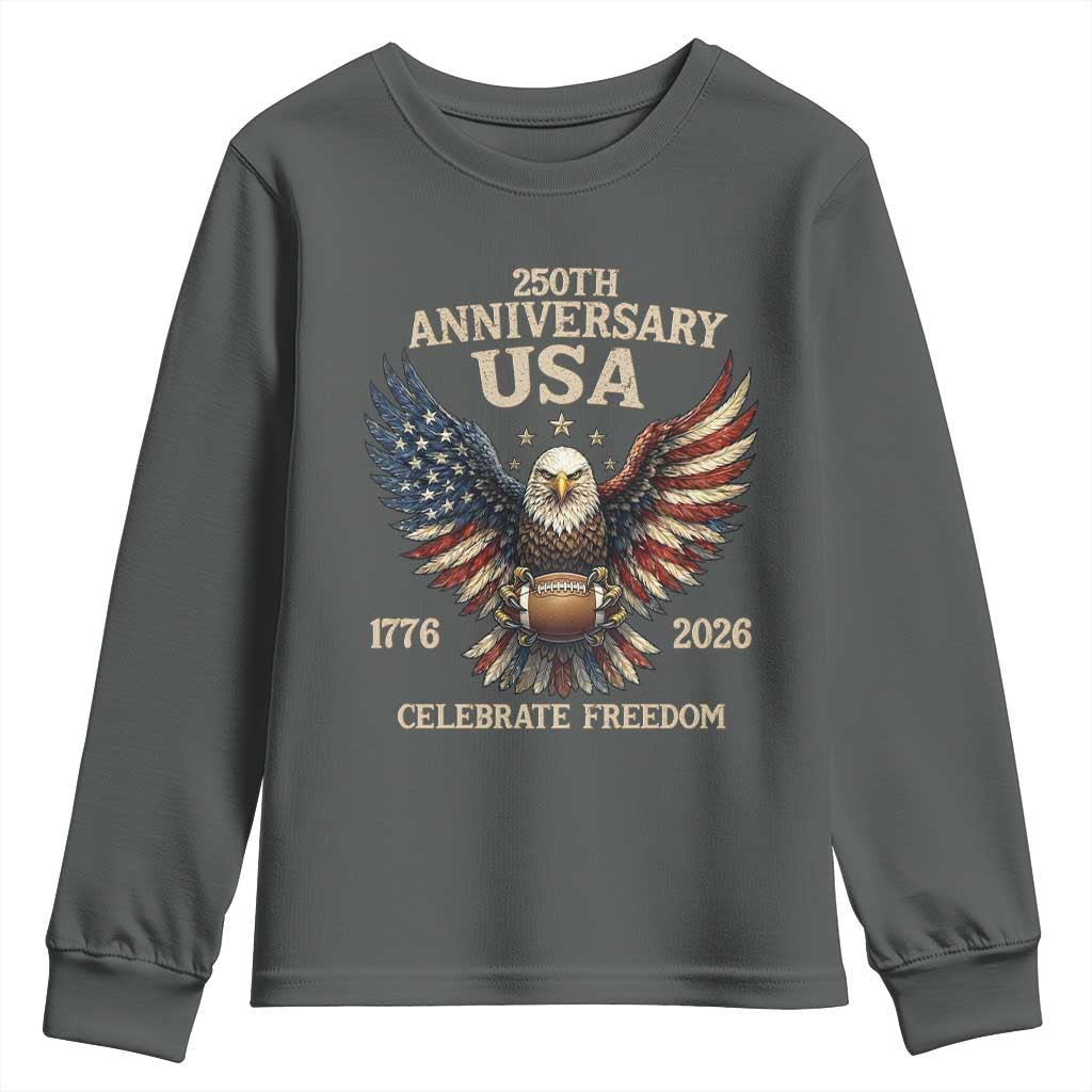 Patriotic Bald Eagle Football Youth Sweatshirt America 250th Anniversary Gift