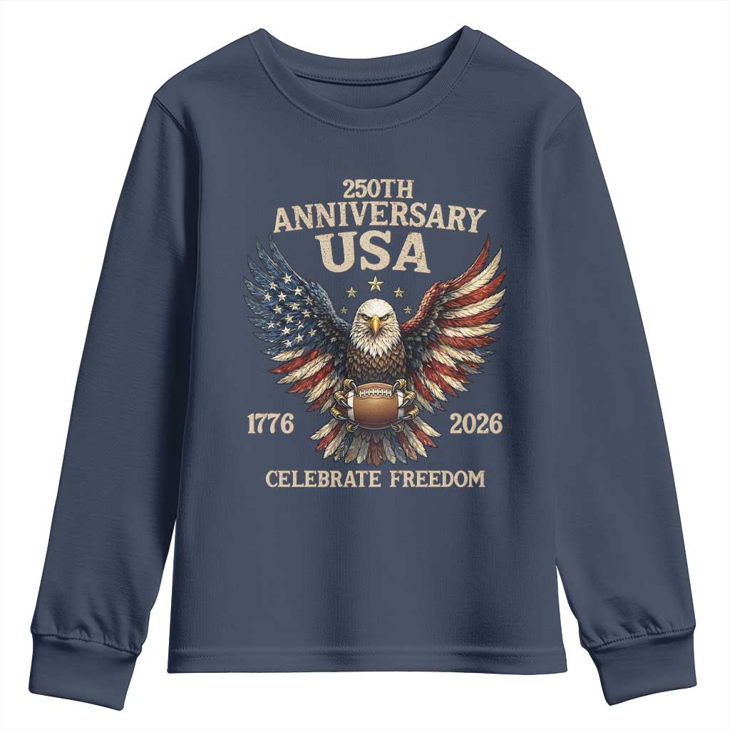 Patriotic Bald Eagle Football Youth Sweatshirt America 250th Anniversary Gift
