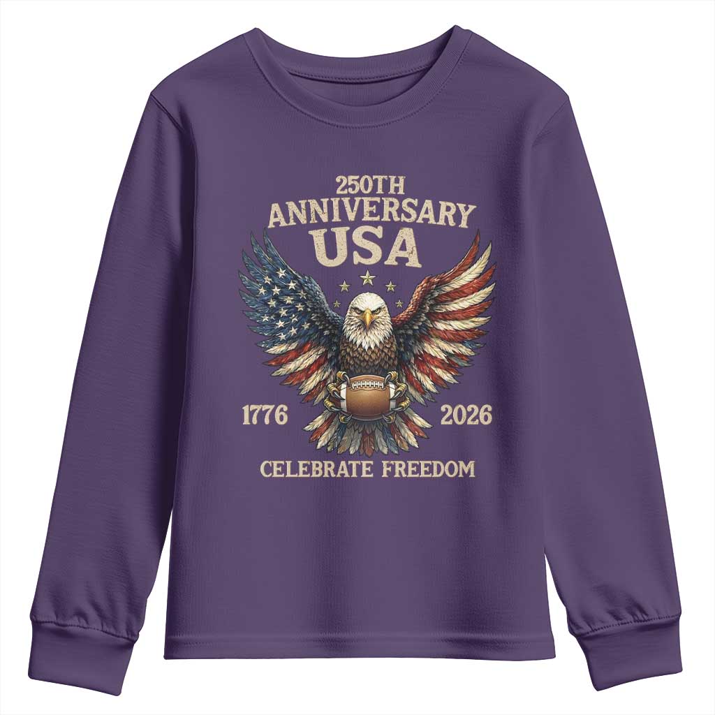 Patriotic Bald Eagle Football Youth Sweatshirt America 250th Anniversary Gift