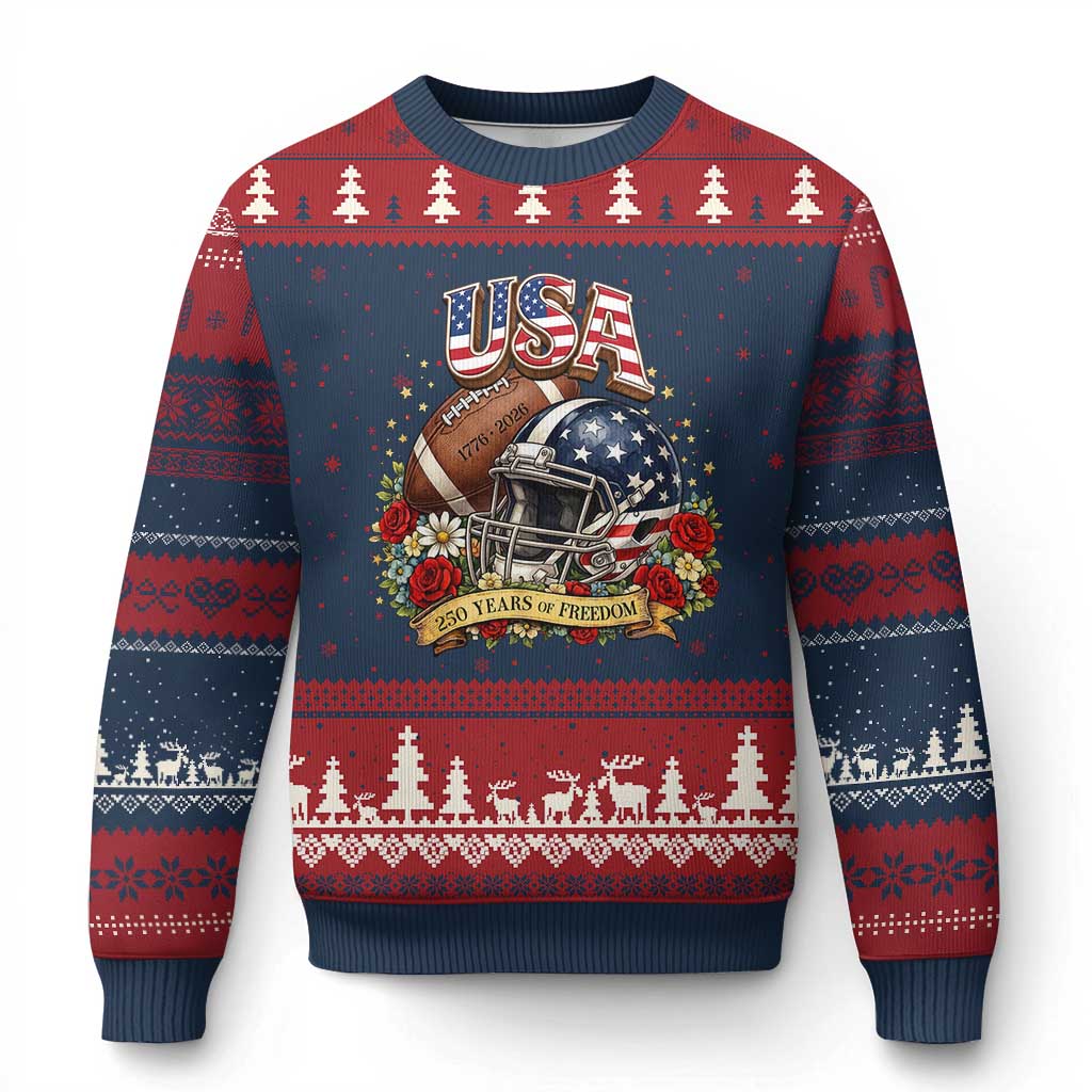 Patriotic Floral Baseball Ugly Christmas Sweater USA 250th Anniversary Gift