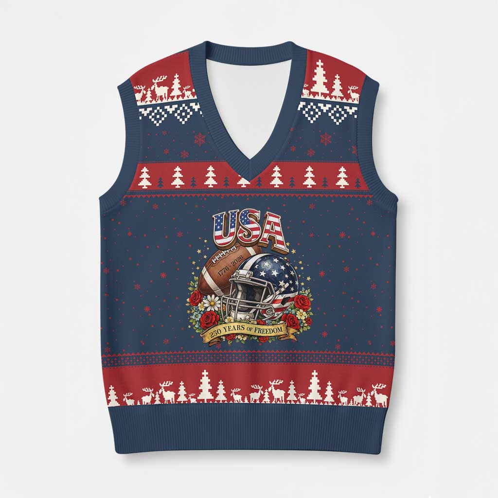 Patriotic Floral Baseball V-Neck Knit Sweater Vest USA 250th Anniversary Gift