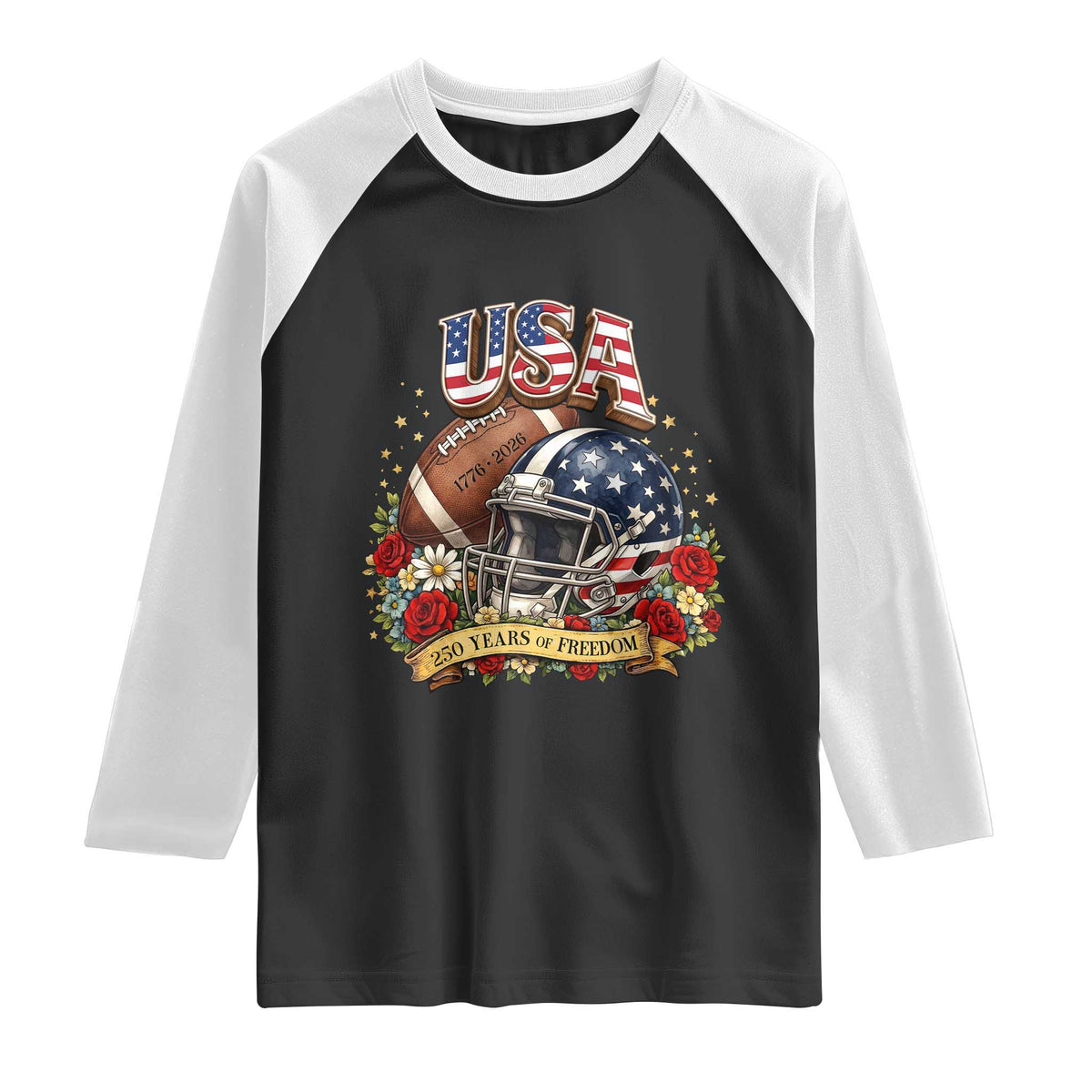 Patriotic Floral Baseball Raglan Shirt USA 250th Anniversary Gift