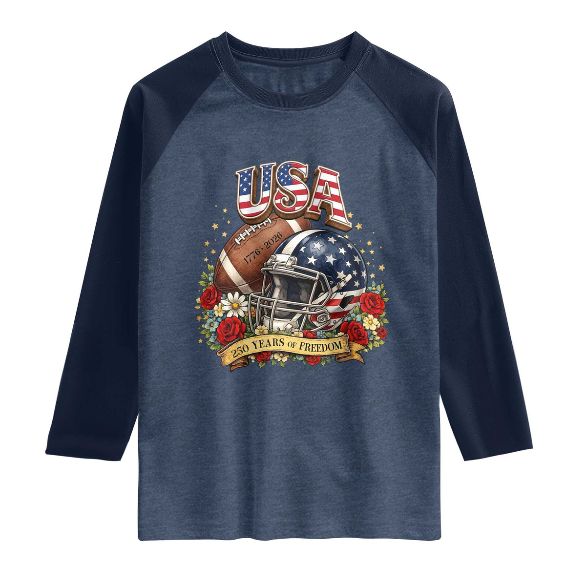 Patriotic Floral Baseball Raglan Shirt USA 250th Anniversary Gift