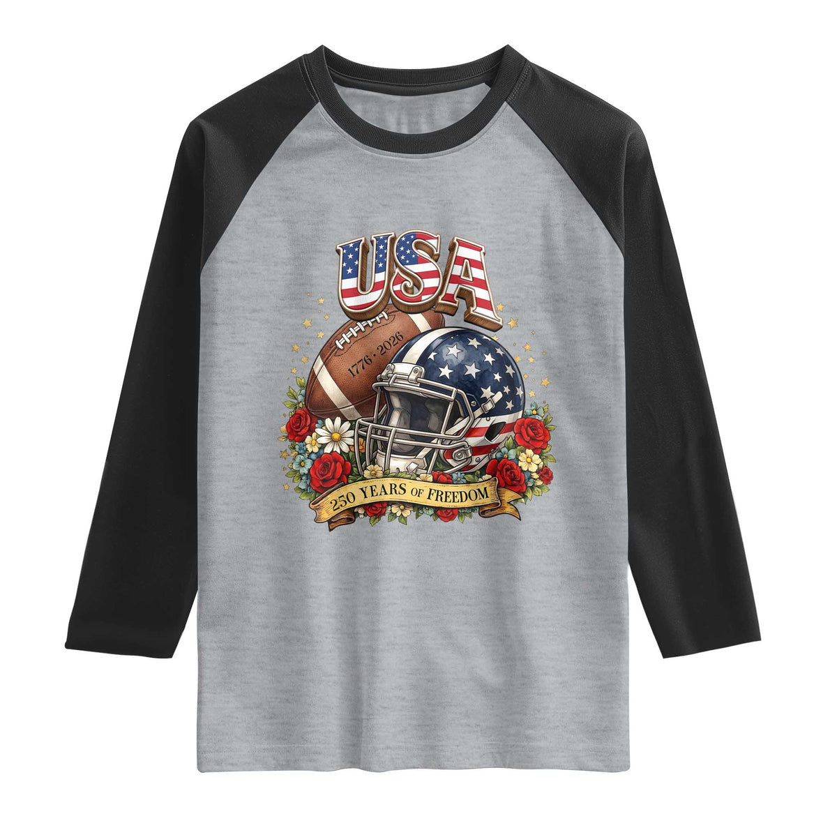 Patriotic Floral Baseball Raglan Shirt USA 250th Anniversary Gift