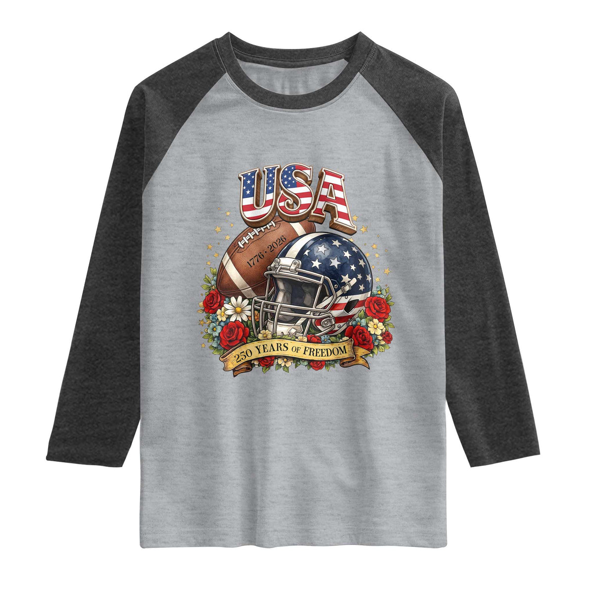 Patriotic Floral Baseball Raglan Shirt USA 250th Anniversary Gift