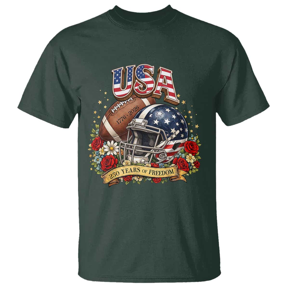 Patriotic Floral Baseball T Shirt USA 250th Anniversary Gift