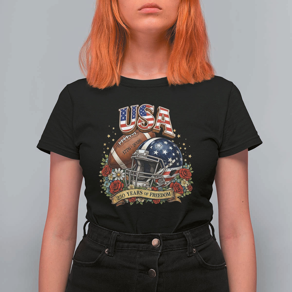 Patriotic Floral Baseball T Shirt For Women USA 250th Anniversary Gift