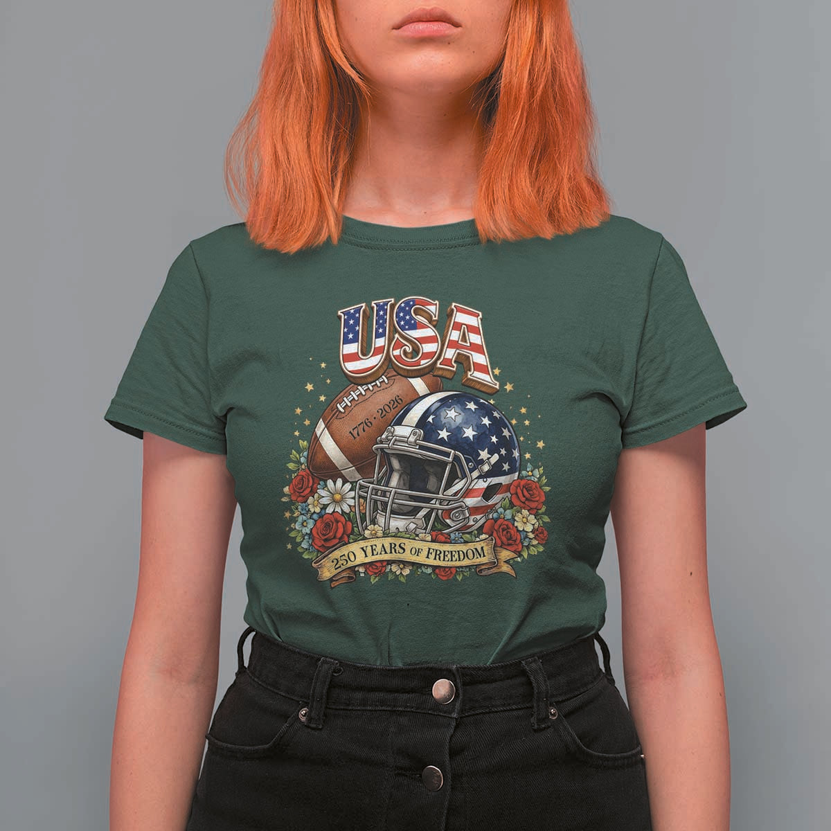 Patriotic Floral Baseball T Shirt For Women USA 250th Anniversary Gift