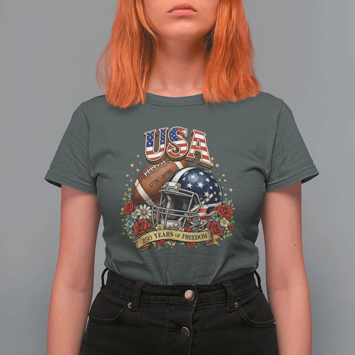Patriotic Floral Baseball T Shirt For Women USA 250th Anniversary Gift