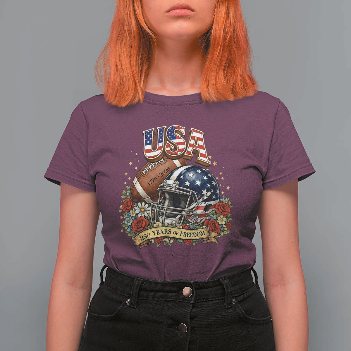 Patriotic Floral Baseball T Shirt For Women USA 250th Anniversary Gift